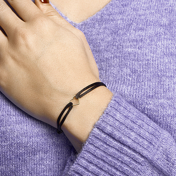 Armband Satinherz 14K Gold mit Kautschuk/Nylon/Leder