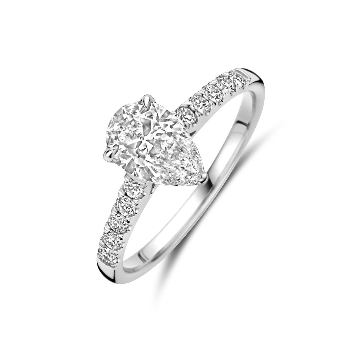 Ring aus 14K Weißgold mit 1,22 ct lab-grown Diamant und kleinen Brillanten am Band