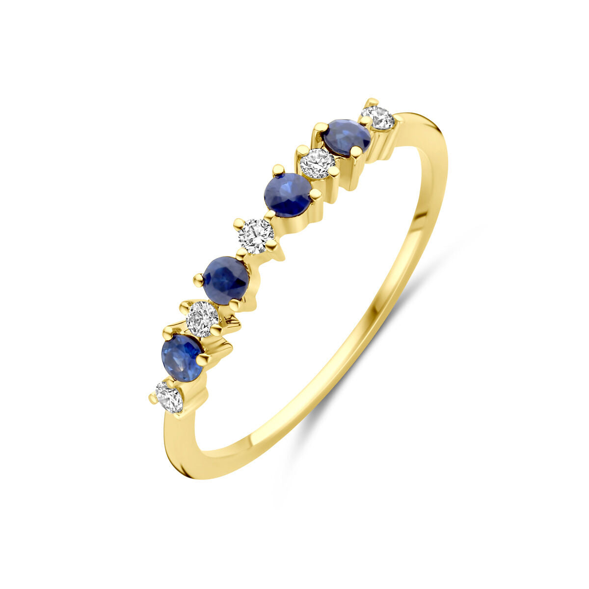 Ring aus 14K Gelbgold mit blauen Saphiren und Diamanten 0,08 ct H SI