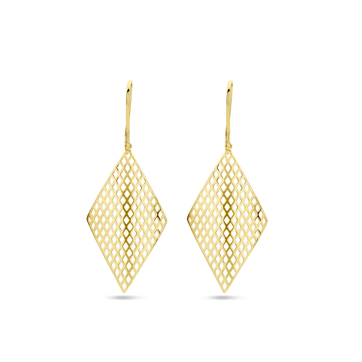 Ohrhänger in Rautenform aus 14K Gelbgold mit feinem Netzdesign und französischem Haken