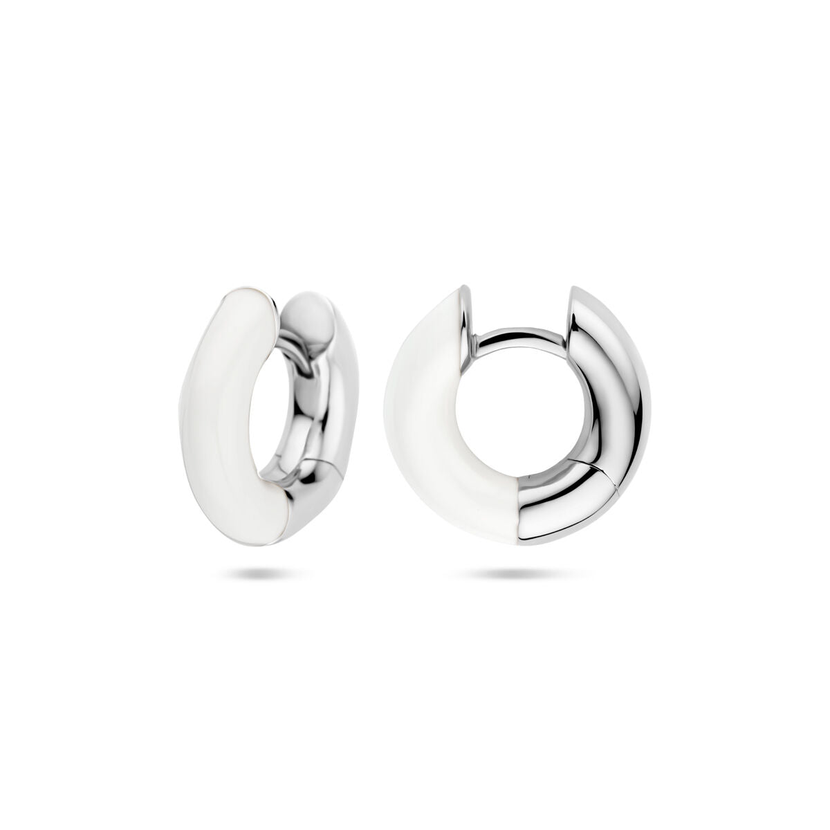 Klappcreolen weiß emailliert 4 mm Silber rhodiniert
