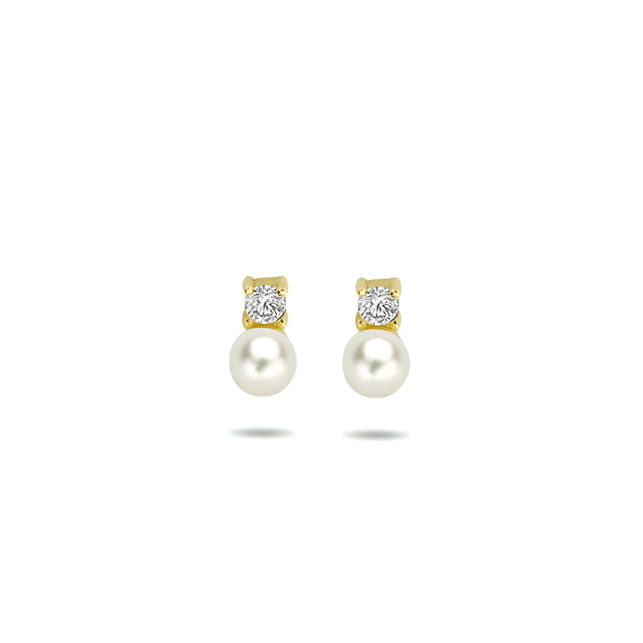 Ohrstecker Perle und Zirkonia 14K Gelbgold