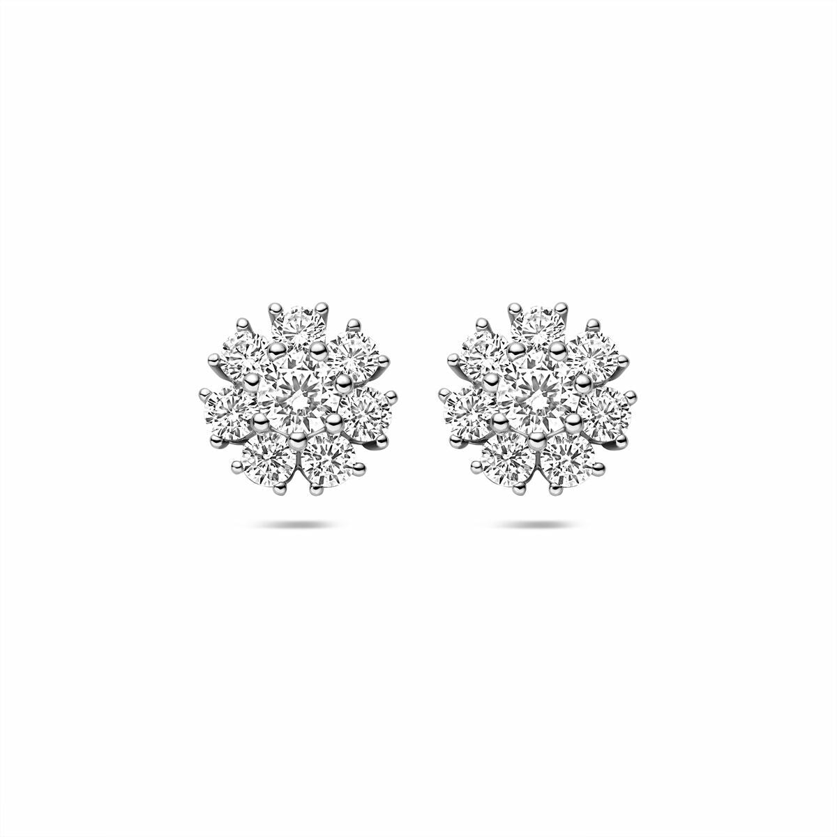Ohrringe aus rhodiniertem 925 Silber mit Zirkonia in blütenförmigem Design
