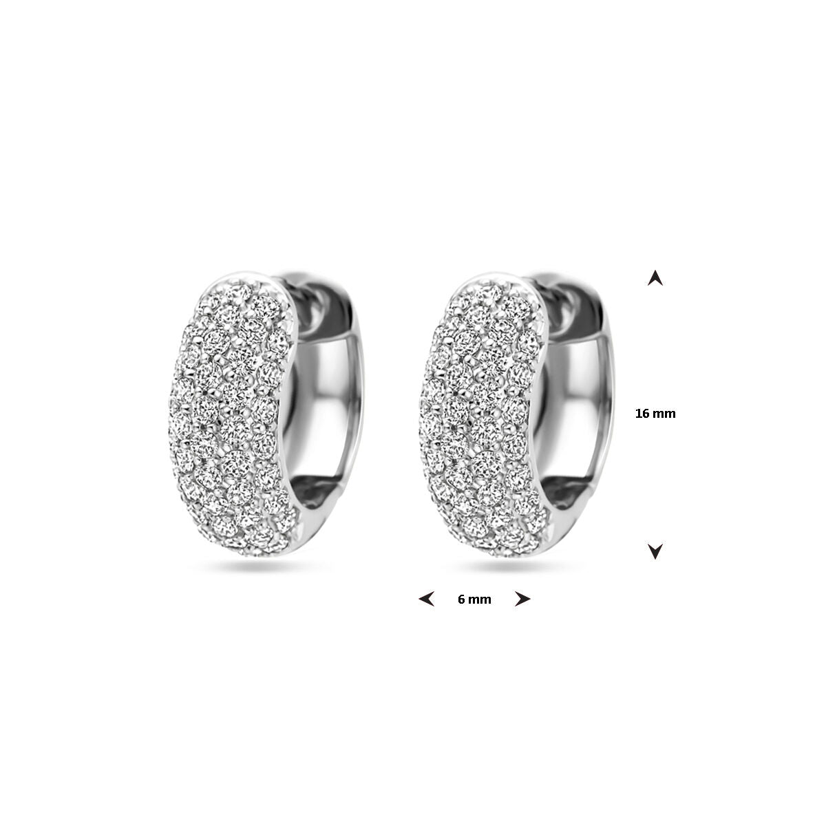 Klappcreolen Zirkonia 16 mm rhodiniert Silber
