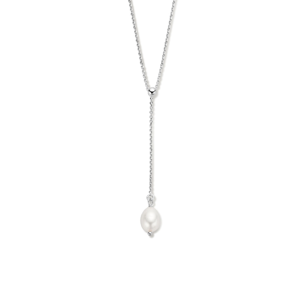 Y-Collier aus rhodiniertem Silber mit einer hängenden Perle und einer Länge von 45 + 5 cm
