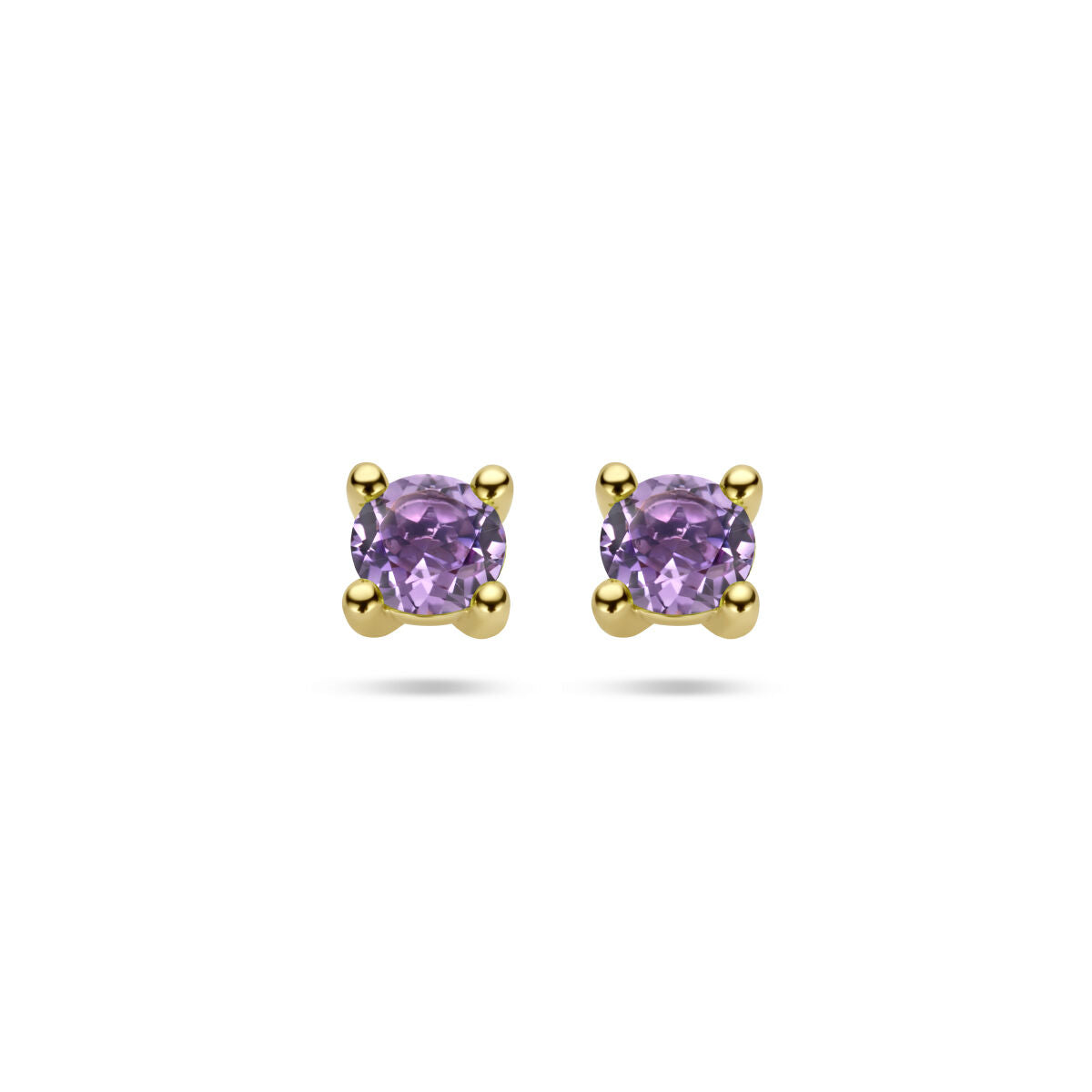 Ohrstecker aus 14K Gelbgold mit lila Amethysten in runder Form