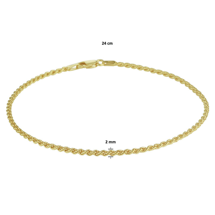 Fußkettchen 2 mm 24 cm 3 Mikron Silber vergoldet (gelb)