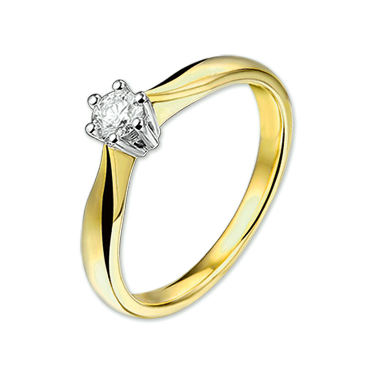 Ring mit 0,25 ct Diamant in der Krone, aus 14K bicolor Gold in Gelb und Weiß