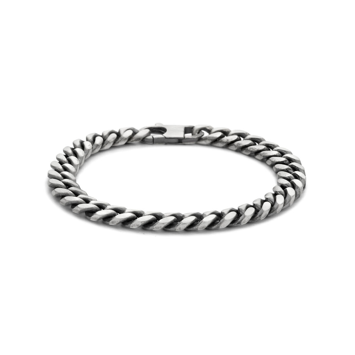 Armband aus geoxidiertem Silber mit 6-seitigem geschliffenem Gourmette-Design und 8,5 mm Breite