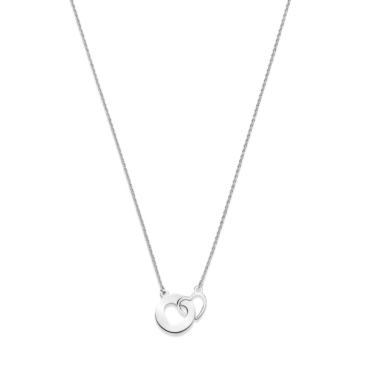 Collier aus rhodiniertem Silber mit zwei Herzanhängern, 1,3 mm dick und 41 + 4 cm lang