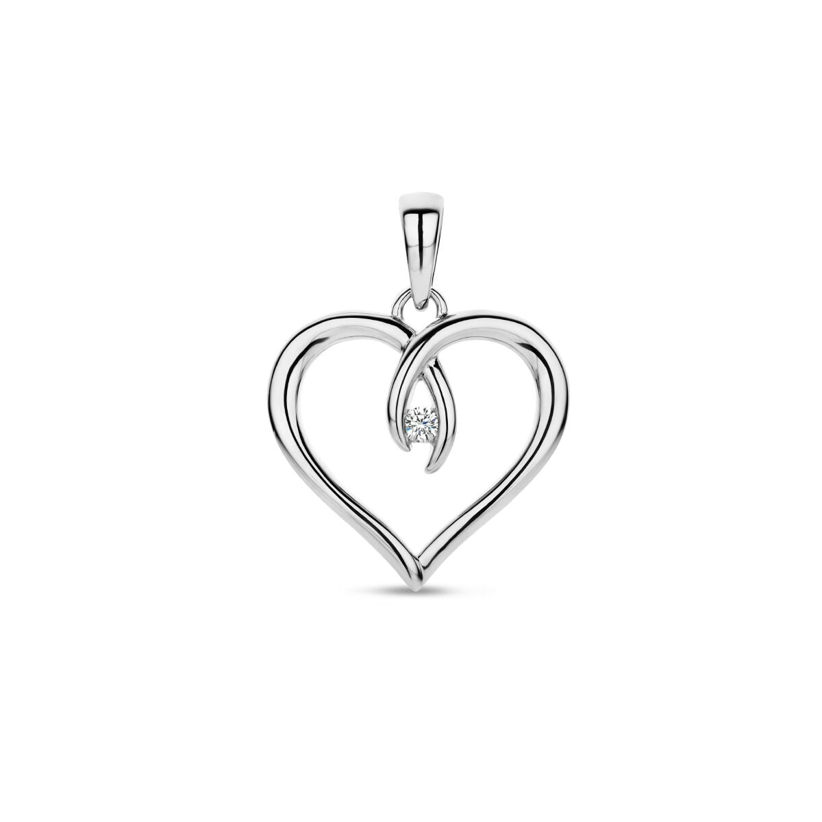 Hänger in Herzform aus rhodiniertem Silber mit einem Zirkonia in der Mitte
