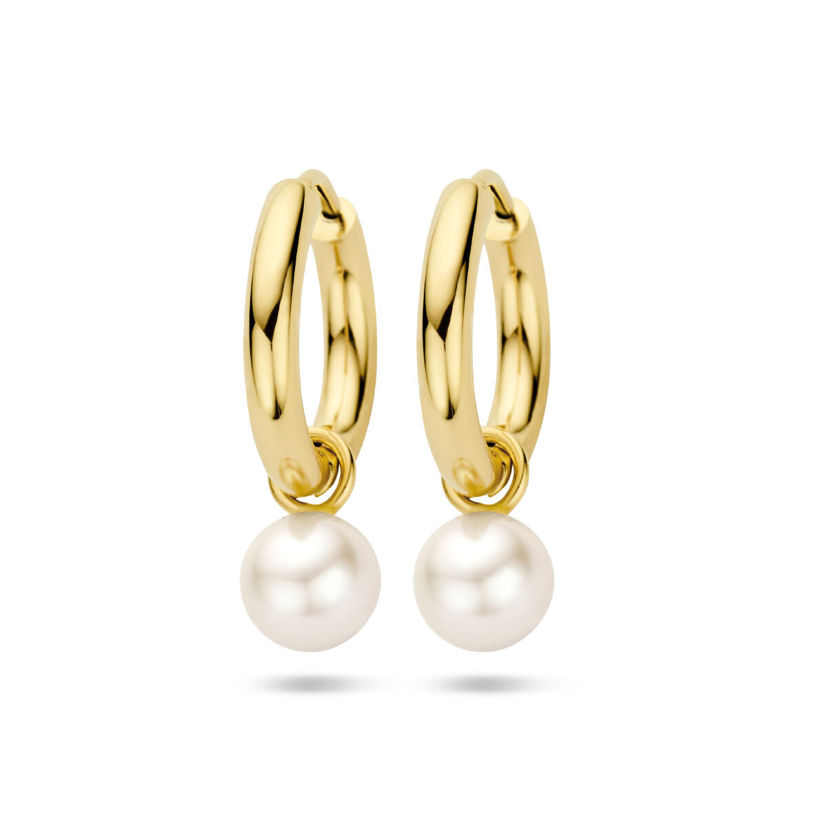 Klapp-Ohrringe aus 14K Gelbgold mit einer weißen Perle als Anhänger