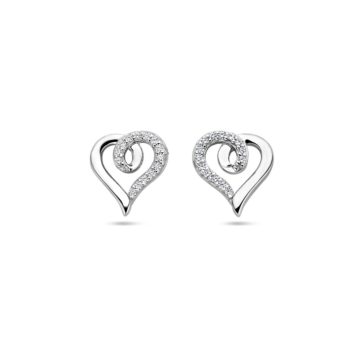 Ohrstecker in Herzform aus rhodiniertem Silber mit Zirkonia-Steinen
