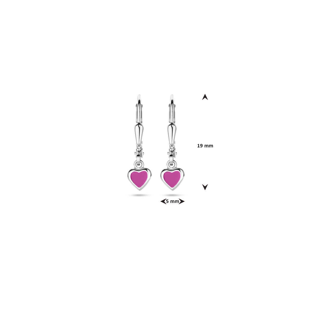 Ohrhänger Herz rosa Emaille Brisurhaken 19 mm rhodiniertes Silber