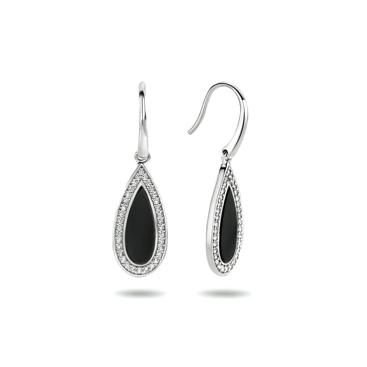 Ohrringe mit französischem Haken, Onyx und Zirkonia, Silber rhodiniert