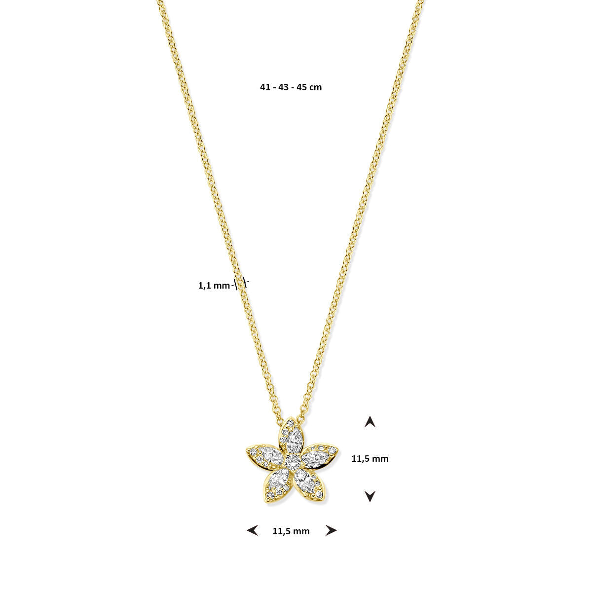 Halskette Blume Diamant 0.42ct H SI 41 - 43 - 45 cm 14K Gelbgold