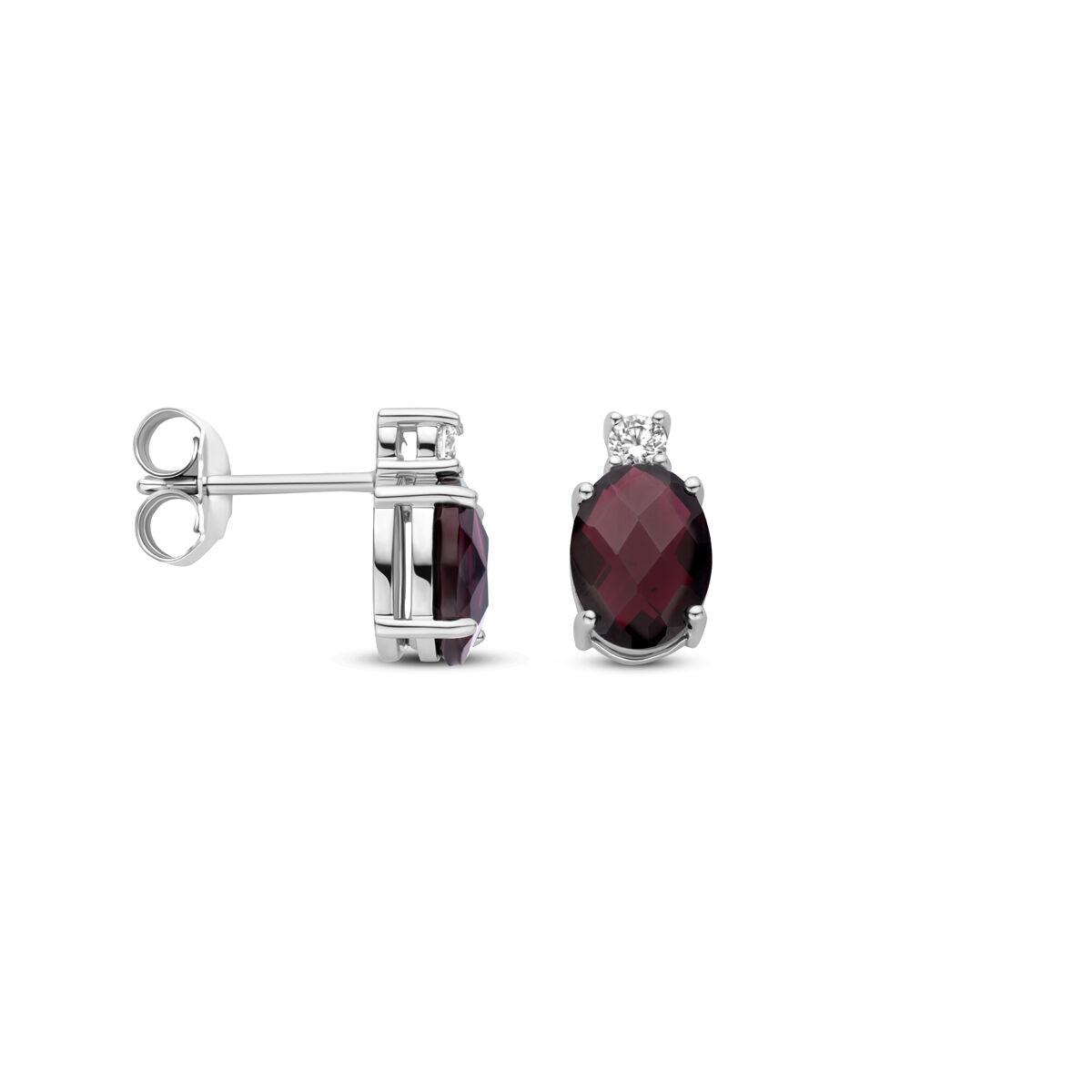 Ohrstecker Granat und Zirkonia 10,5 mm Silber rhodiniert