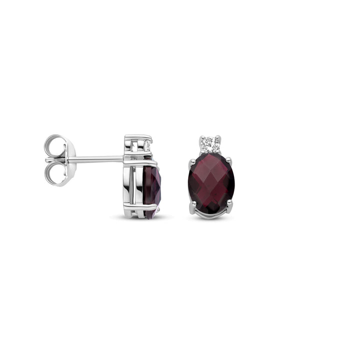 oorknoppen granaat en zirkonia 10,5 mm zilver gerhodineerd