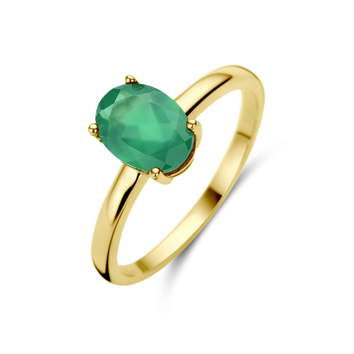 Ring aus 14K Gelbgold mit ovalem, grünem Achat-Edelstein