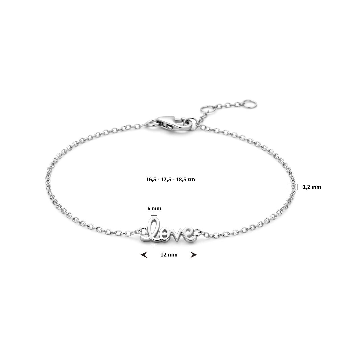 Armband Love 16,5 - 17,5 - 18,5 cm rhodiniertes Silber