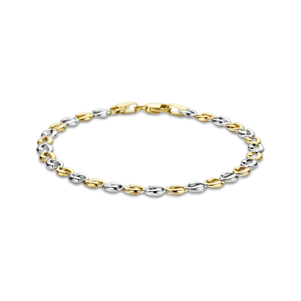 Bicolor Armband aus 14K Gold mit abwechselnd goldenen und silbernen Gliedern