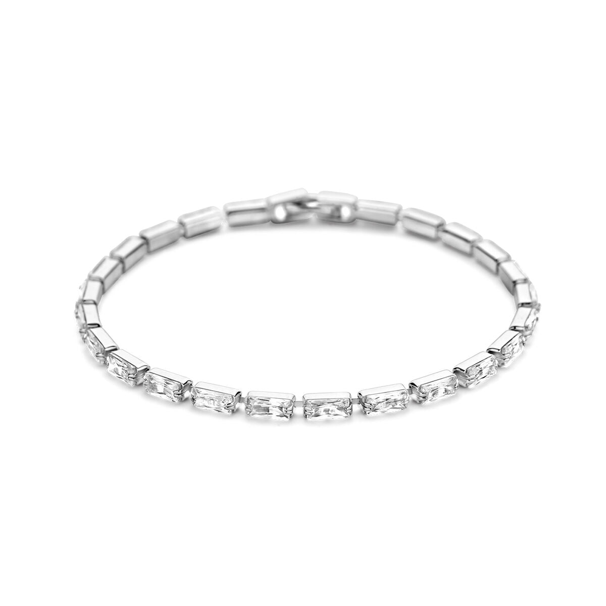 Tennisarmband aus rhodiniertem Silber mit 2,5 mm Zirkonia in rechteckiger Form