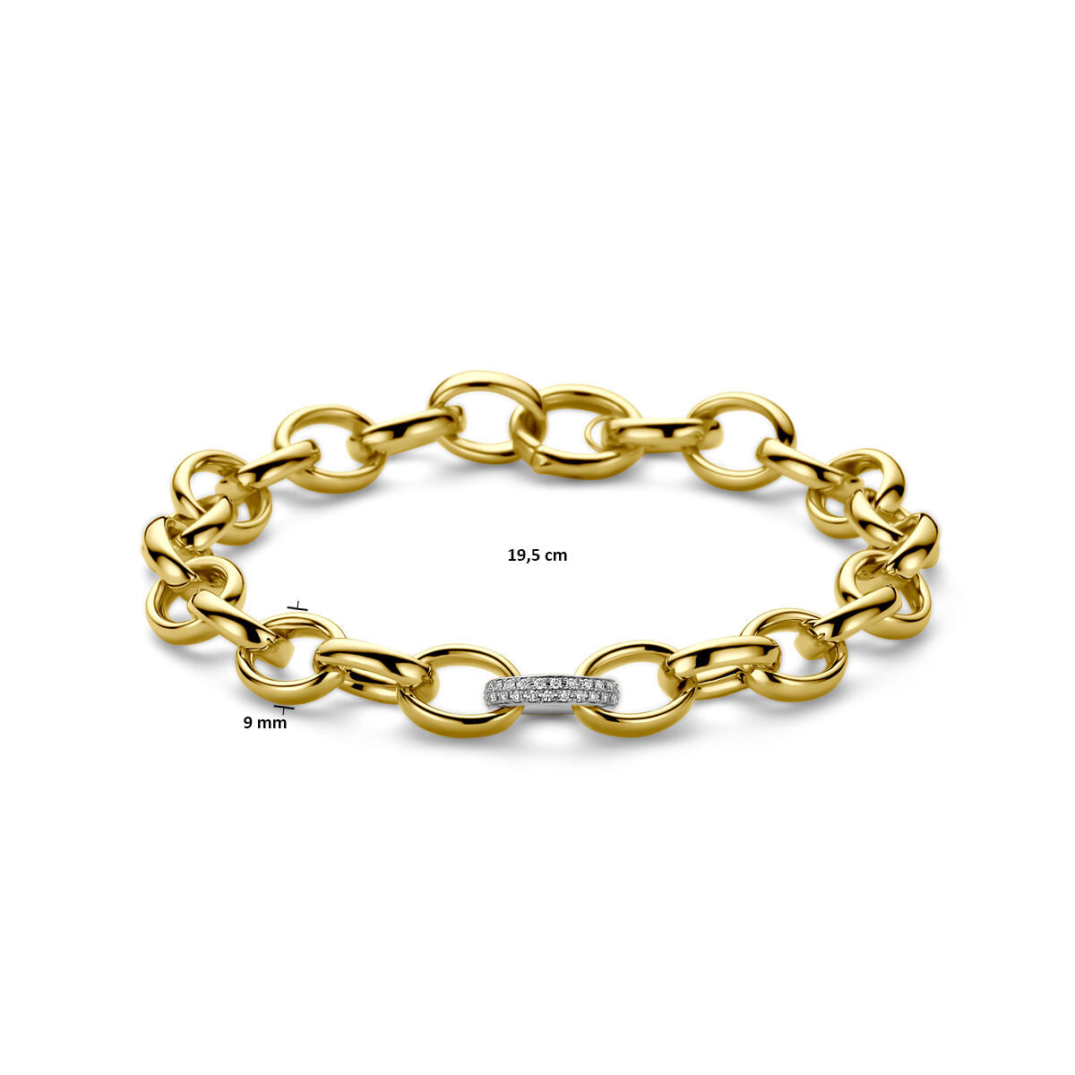 Armband Fantasie Glieder Diamant 0.18ct H SI 9 mm 19,5 cm 14K Bicolor Gold Gelb/Weiß