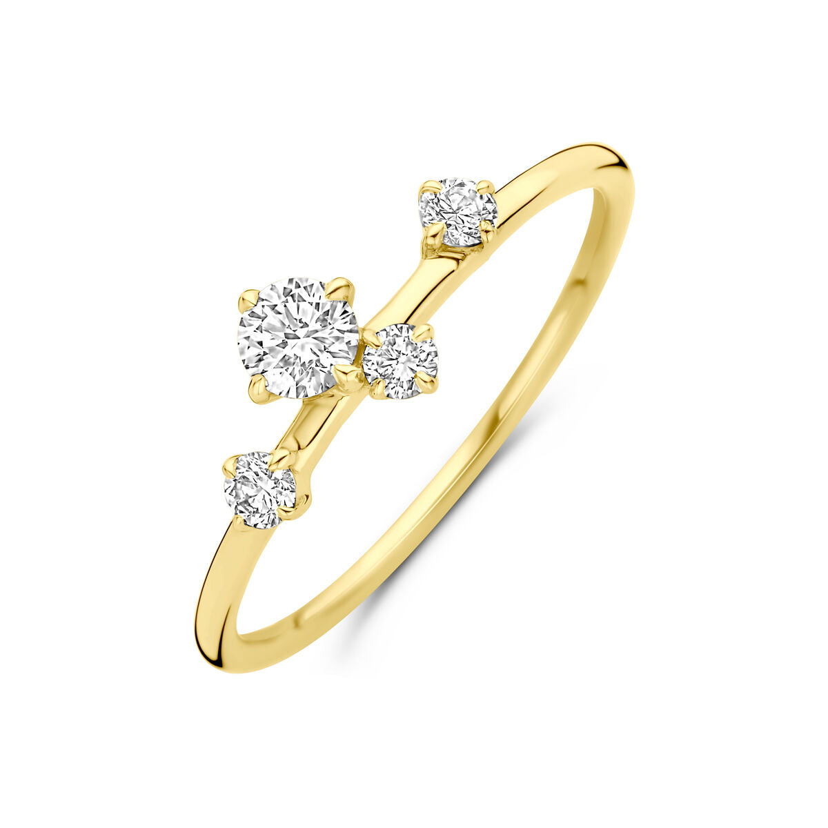 Ring aus 14K Gelbgold mit drei lab-grown Diamanten, davon ein zentraler Stein von 0,33 ct
