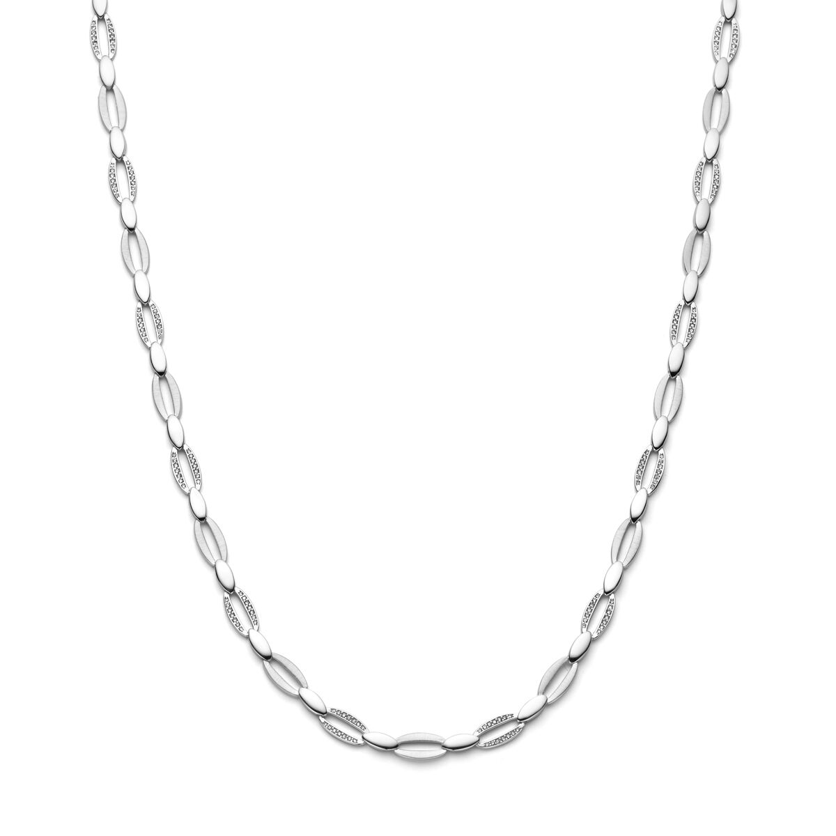 Collier aus rhodiniertem Silber mit polierten und matten Elementen, 45 cm lang, 6,0 mm breit