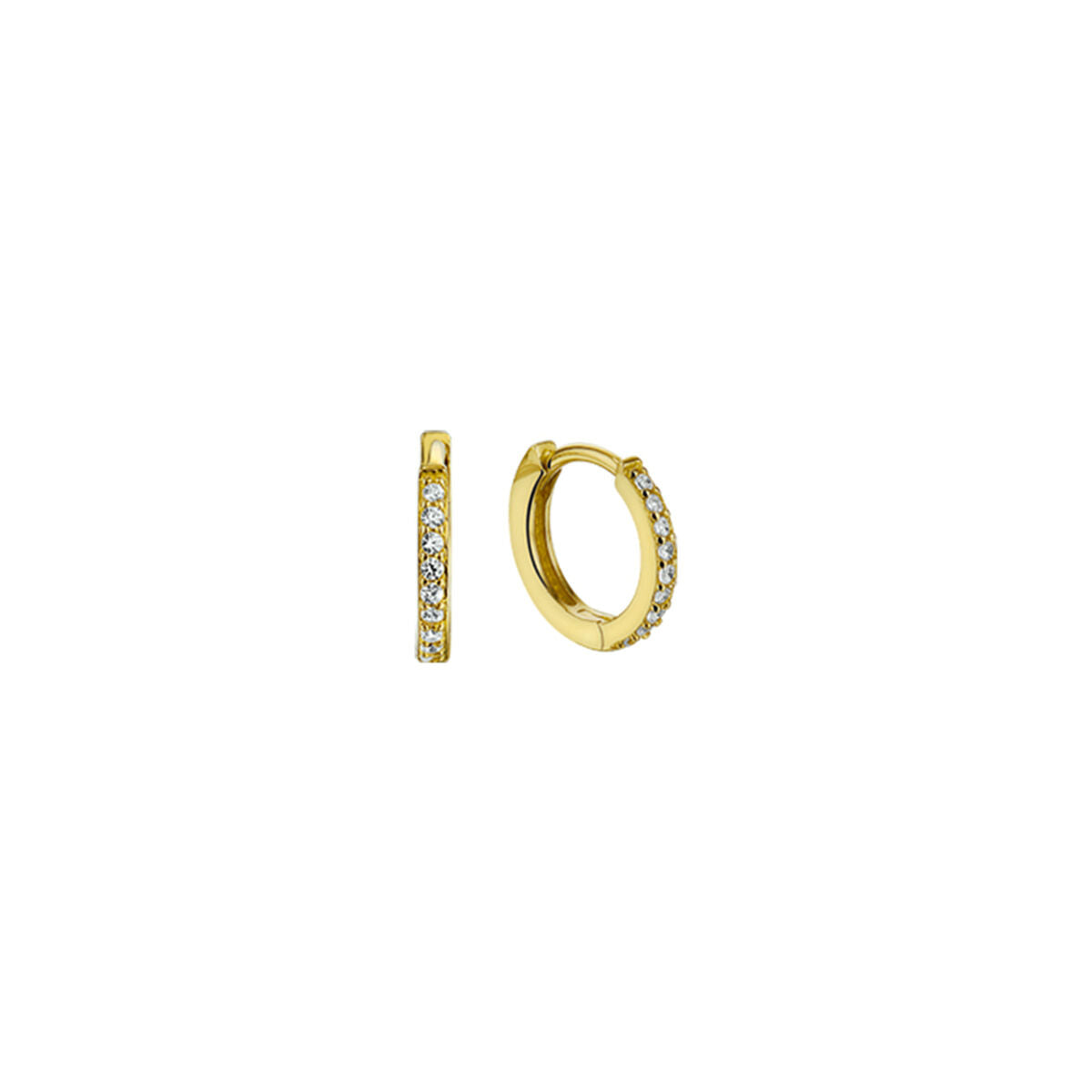 Klapp-Ohrringe aus 14K Gelbgold mit flachem Design und Zirkonia-Steinen von 1,5 mm