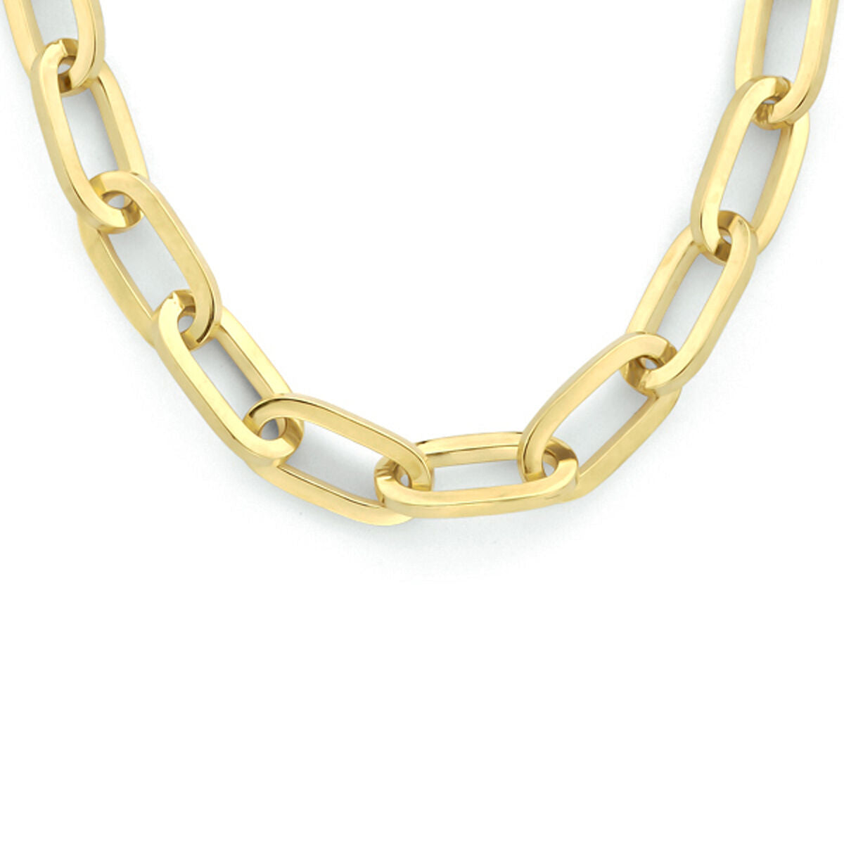 Collier aus massivem Zilgold mit flachen Paperclip-Gliedern, 5,0 mm breit und 45 cm lang