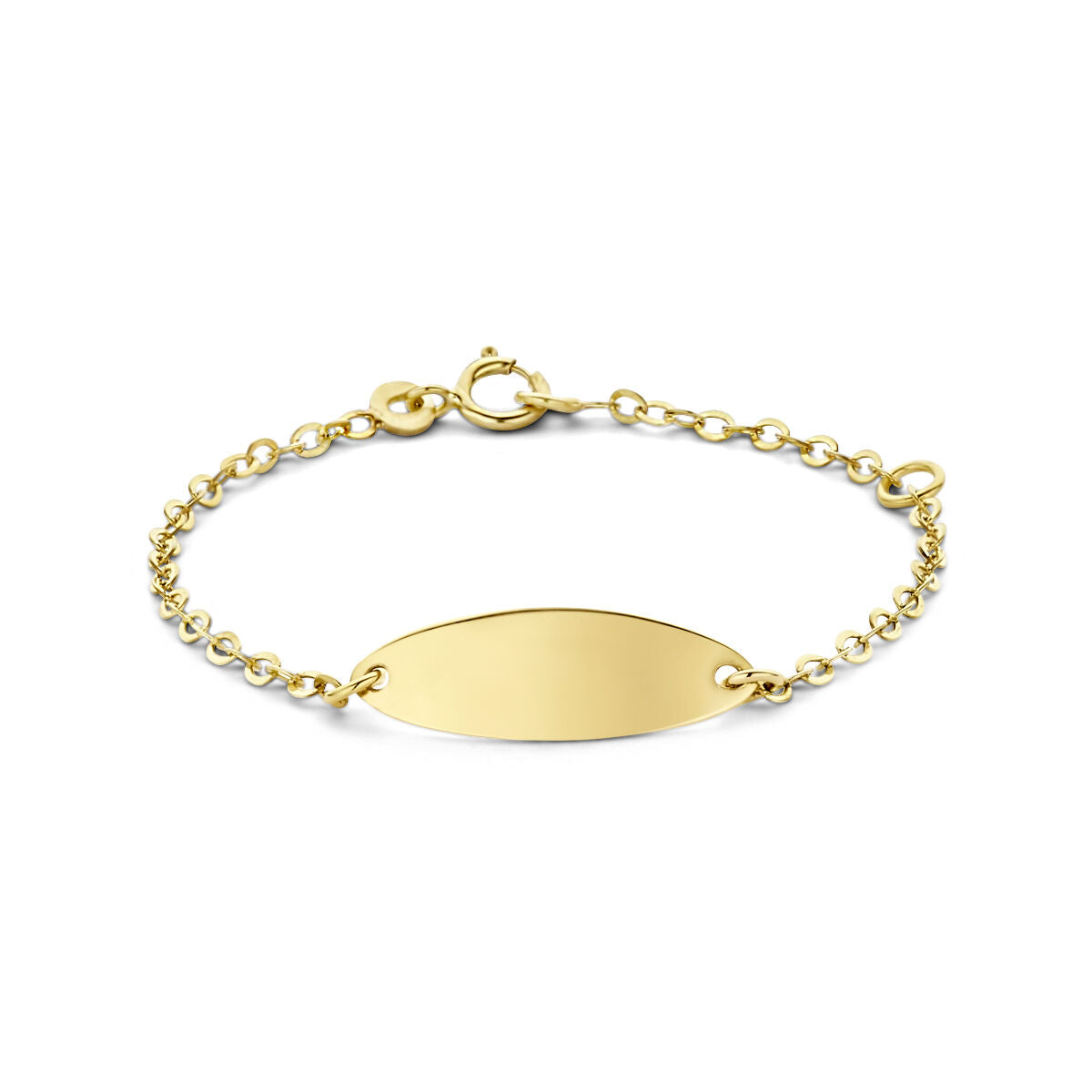 Gravurarmband aus 9 Karat Gold mit ovaler Platte und feiner Gliederkette