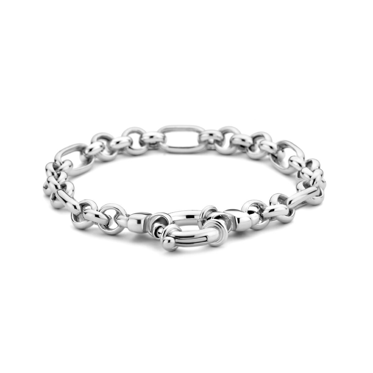 Armband aus rhodiniertem Silber mit großem Federringverschluss und 7,0 mm Gliedern