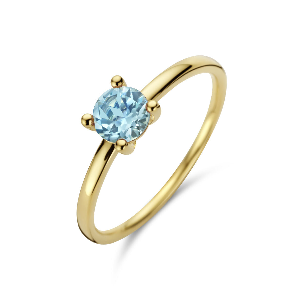 Ring aus 14K Gelbgold mit rundem blauen Topas als Hauptstein