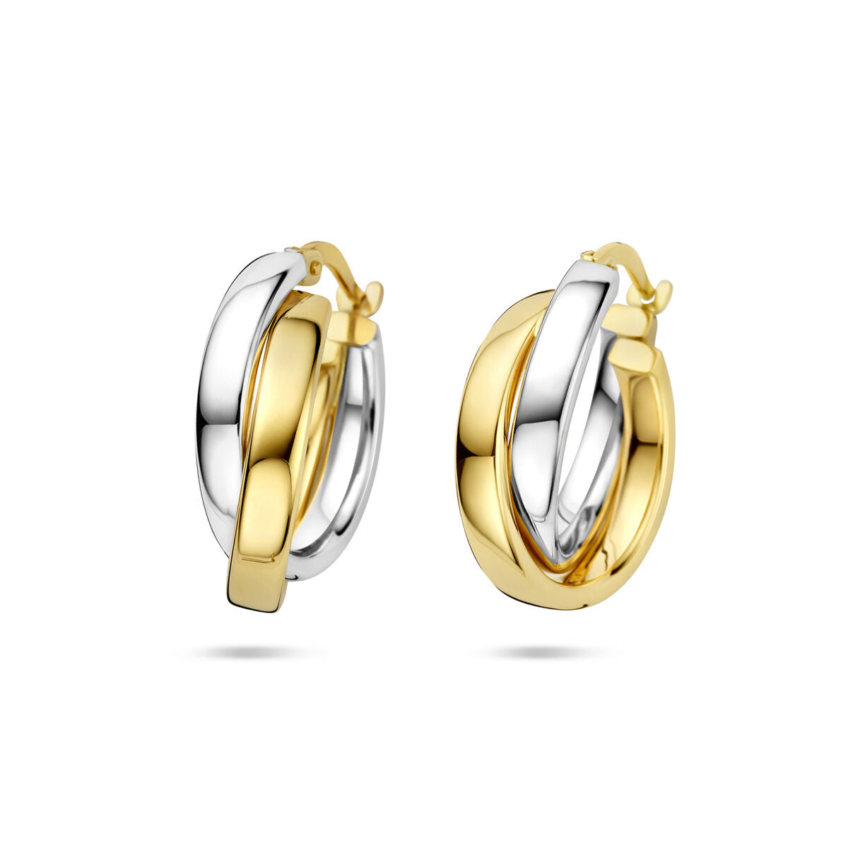 Bicolor Creolen aus 14k Gelb- und Weißgold mit geschwungenem Design