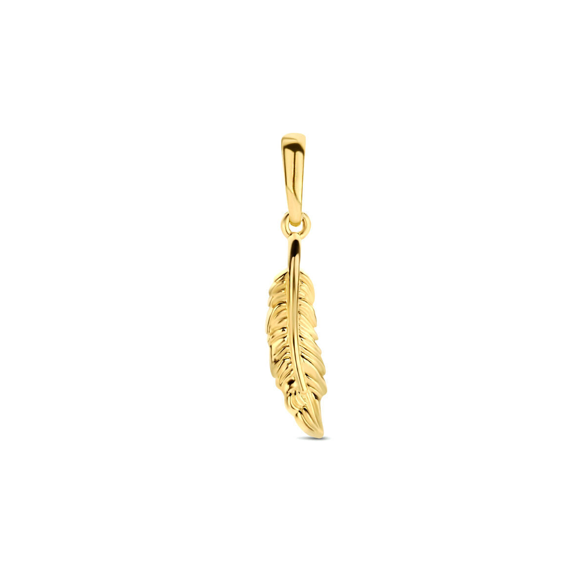 Hänger in Form einer Feder aus 14K Gelbgold mit detaillierter Struktur
