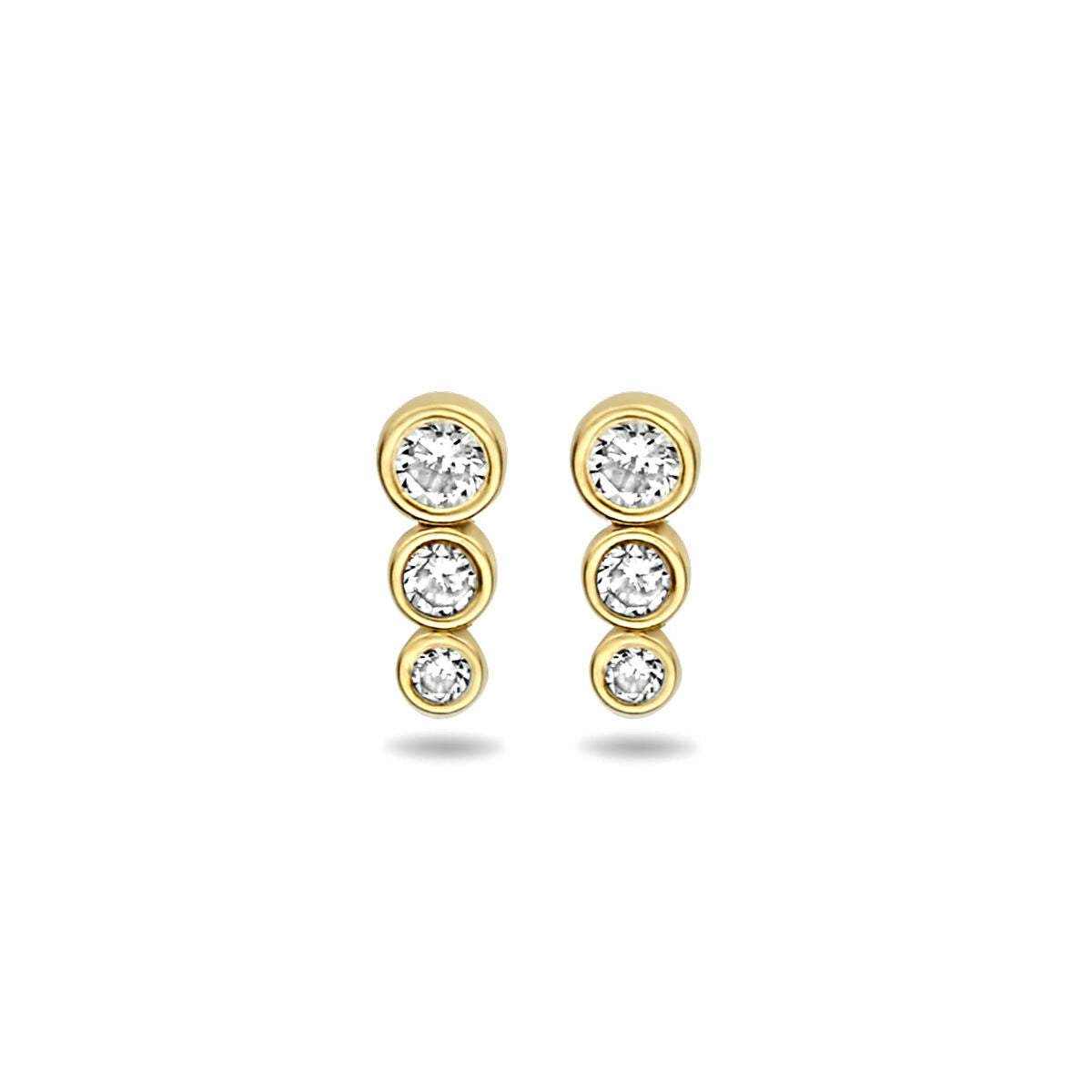 Ohrstecker aus 14K Gelbgold mit drei Zirkonia-Steinen in klarer Farbe