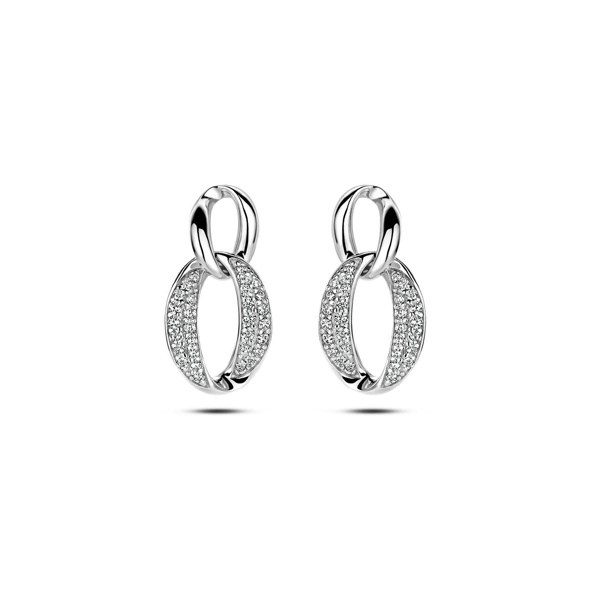 Ohrhänger aus rhodiniertem Silber mit Zirkonia, in ovaler Form und funkelndem Design