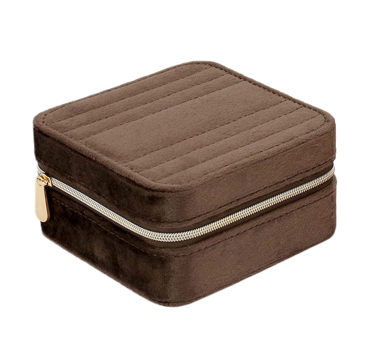 Braune Schmuckbox mit Reißverschluss und gestepptem Design