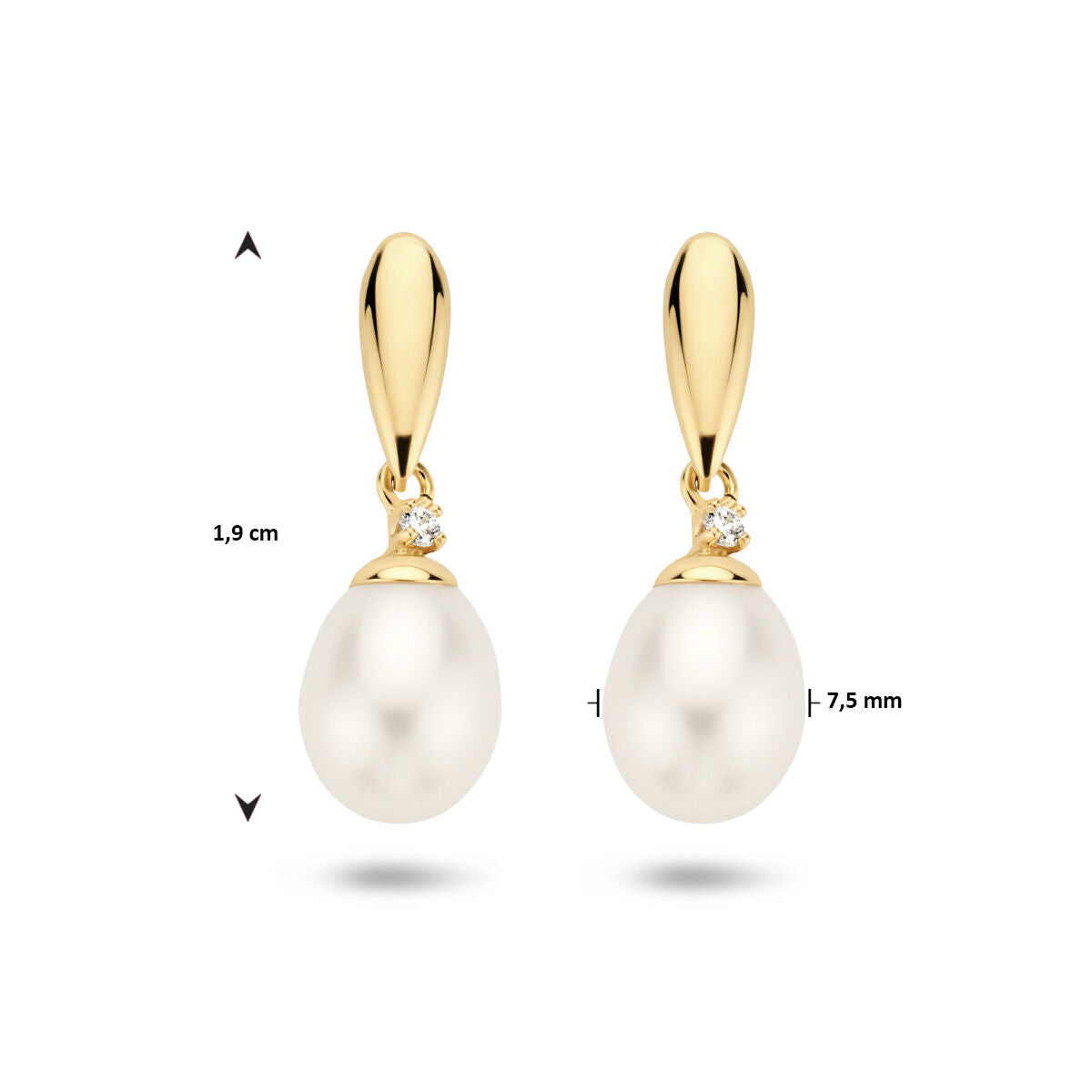 Ohrringe Perle und Zirkonia 14K Gelbgold