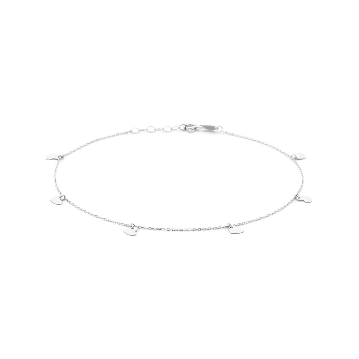 Silberne Fußkette mit kleinen Herzen, 1,0 mm, 24 + 2 cm, rhodiniert