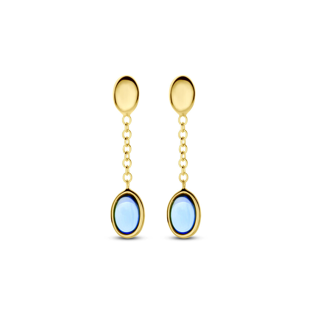 Ohrhänger aus 14K Gelbgold mit London Blue Topas, ovalen Steinen und 26 mm Länge