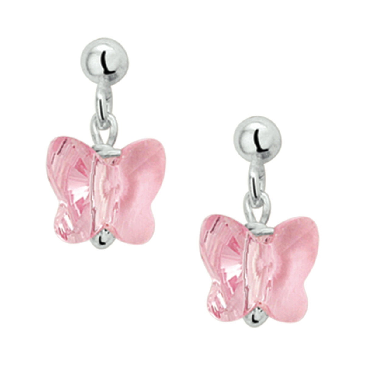 Ohrhänger in Form eines Schmetterlings mit rosa Strass und rhodiniertem Silber