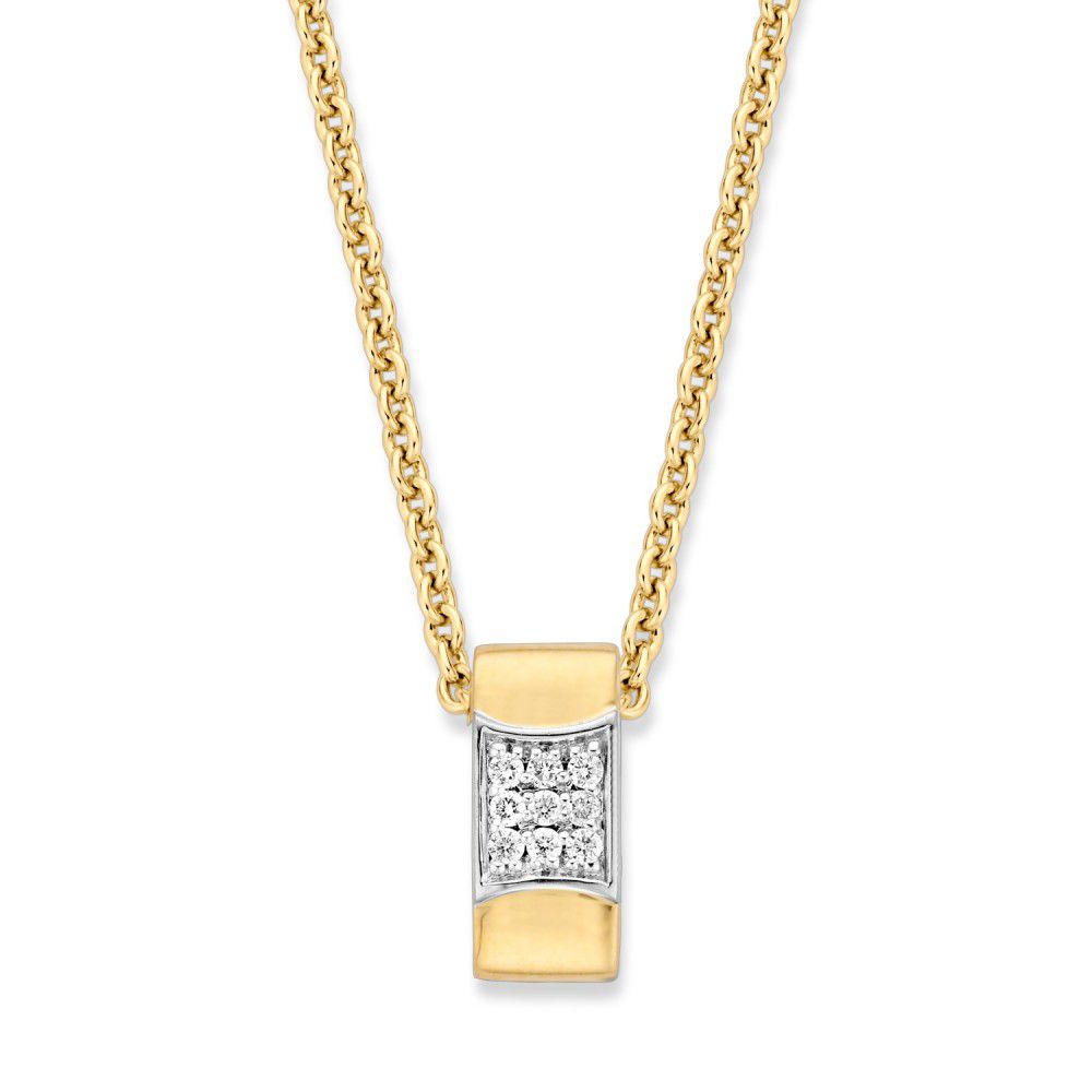 Gelbgoldener Anhänger mit Pavé-Setzung und 0,10 ct Diamanten, an einer feinen Kette.