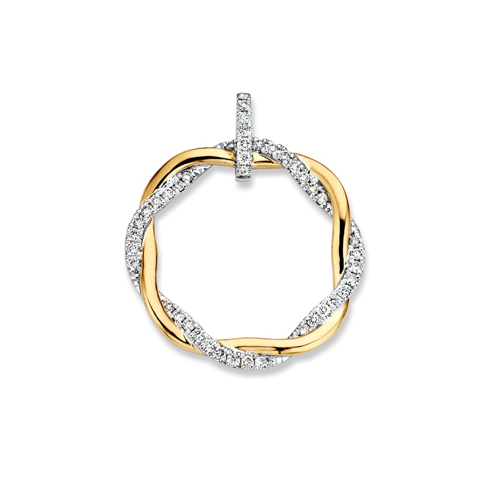 Bicolor Anhänger mit gedrehter Form und Diamanten in einer weißen und goldenen Ausführung