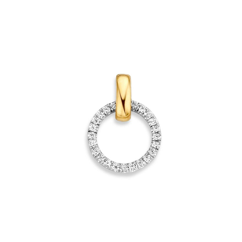 Hänger aus 14 Karat Gelb- und Weißgold mit Zirkonia, runde Form und funkelnden Steinen