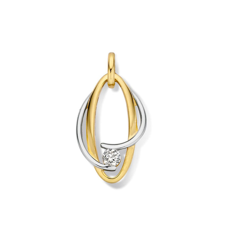 Bicolor Wit- en Geelgouden Hanger met Zirkonia
