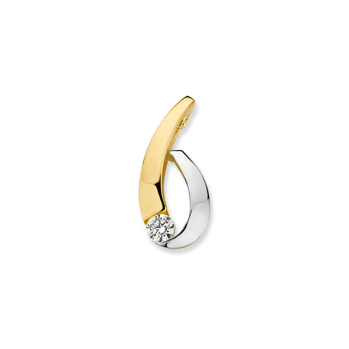 14K Bicolor Wit- en Geelgouden Hanger met Zirkonia – Elegant Sieraad voor Dames