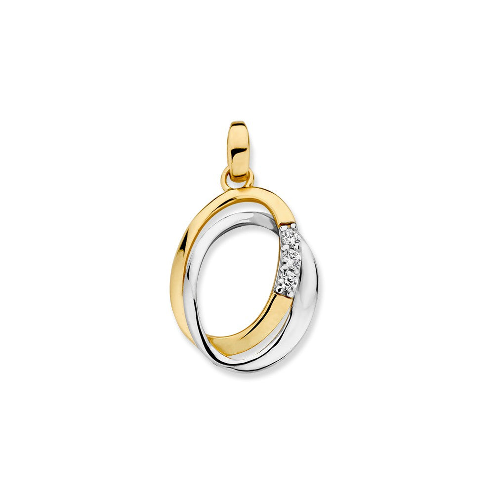 Bicolor 14K Goldanhänger mit Zirkonia, ovaler Form und glänzender Oberfläche