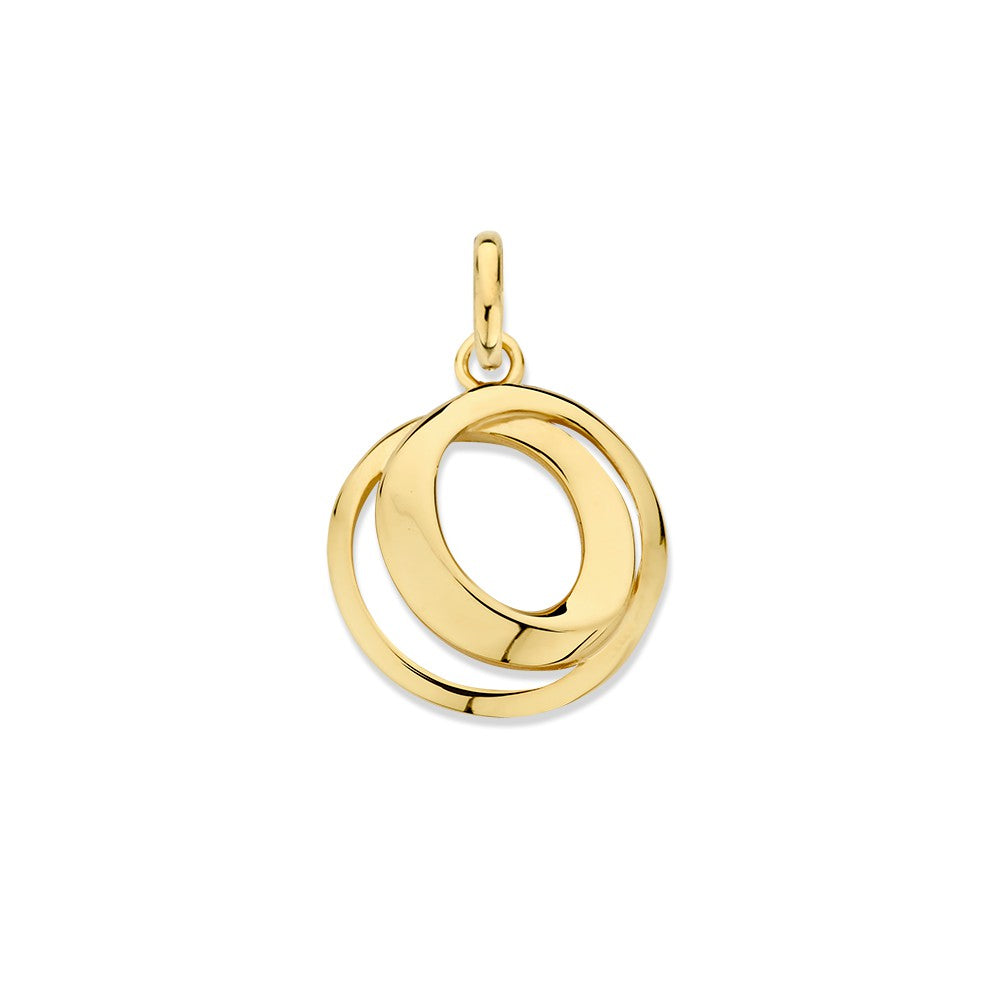 Hänger aus 14K Gelbgold mit zwei verbundenen Kreisen, glänzende Oberfläche und subtile Eleganz